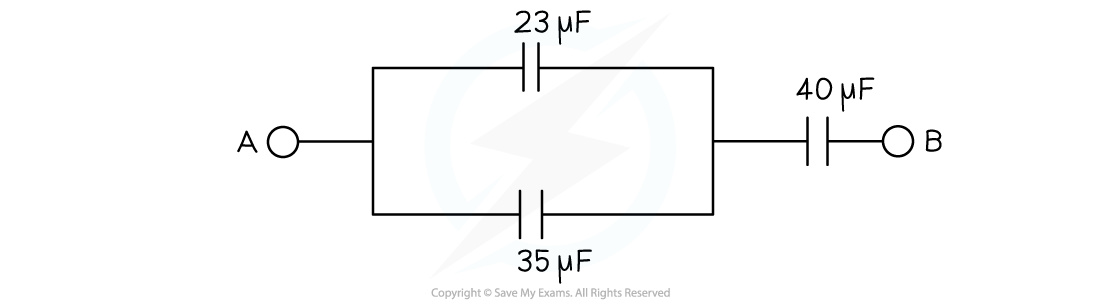 WE Capacitors in Series & Parallel question image, downloadable AS & A Level Physics revision notes