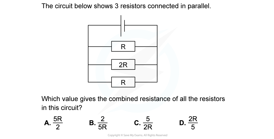 WE - Resistors in parallel question image, downloadable AS & A Level Physics revision notes