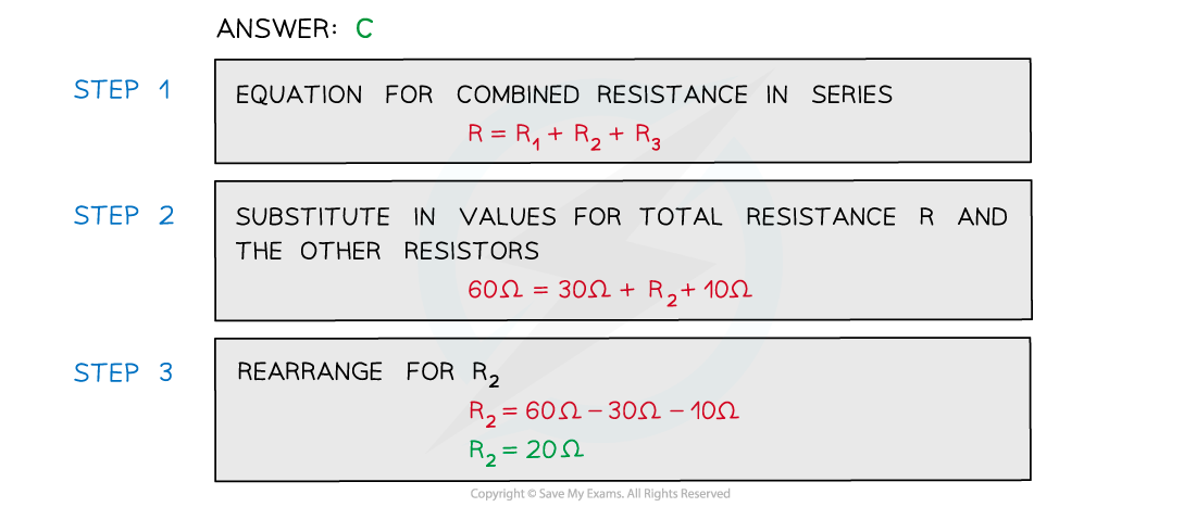 WE - Resistors in series answer image, downloadable AS & A Level Physics revision notes