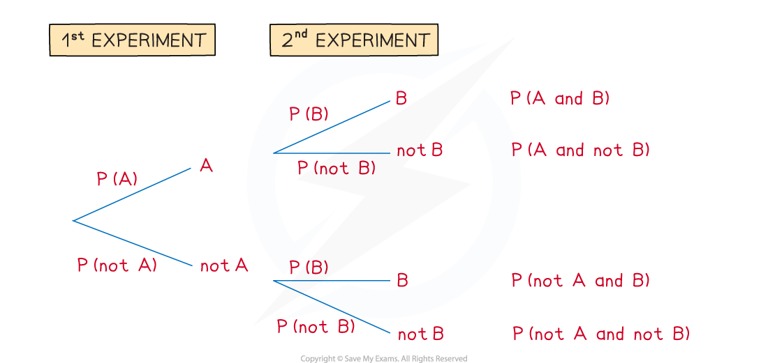 How to set up a tree diagram for two experiments each with two possible outcomes