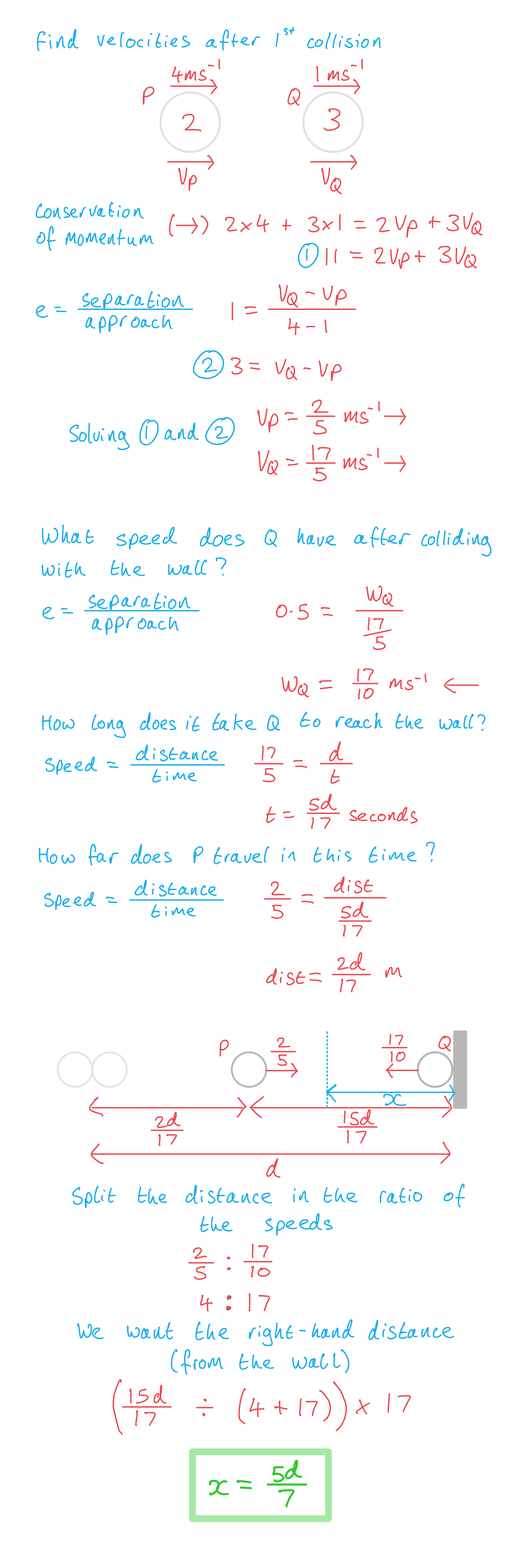 worked example finding the distance of second collision from a wall