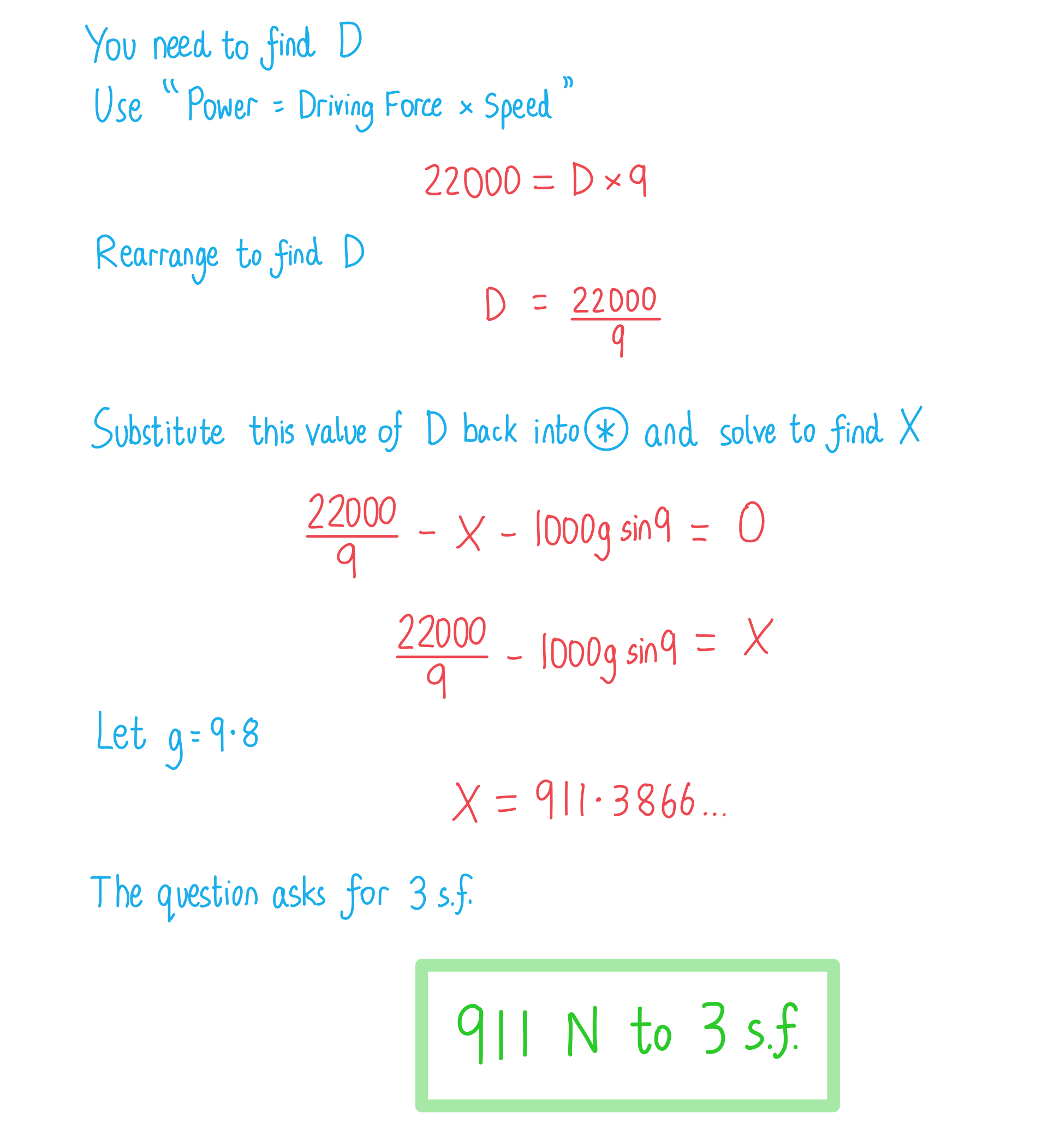 worked example showing how to solve a problem using power (second part)