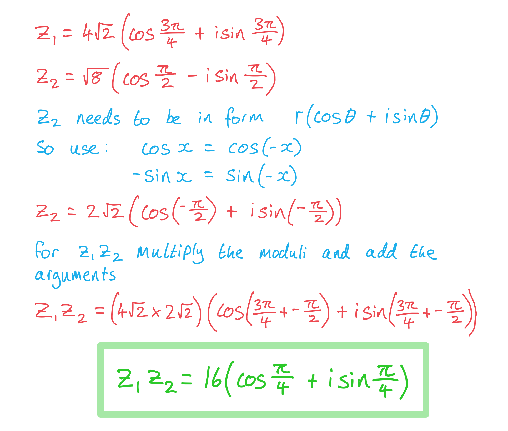 example of multiplying two complex numbers in modulus argument form