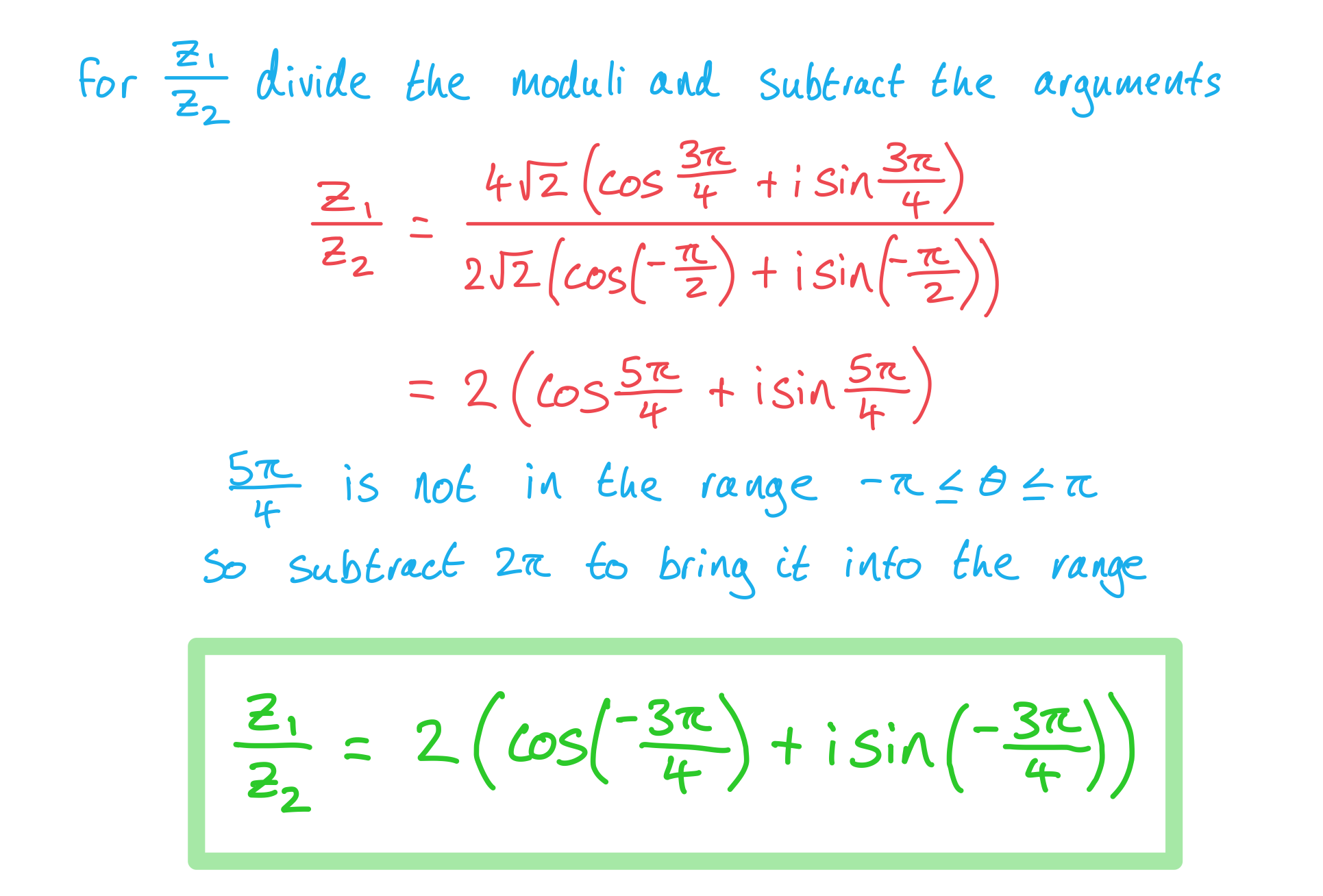 example of dividing two complex numbers in modulus argument form