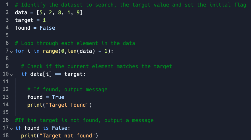 Python code for a linear search