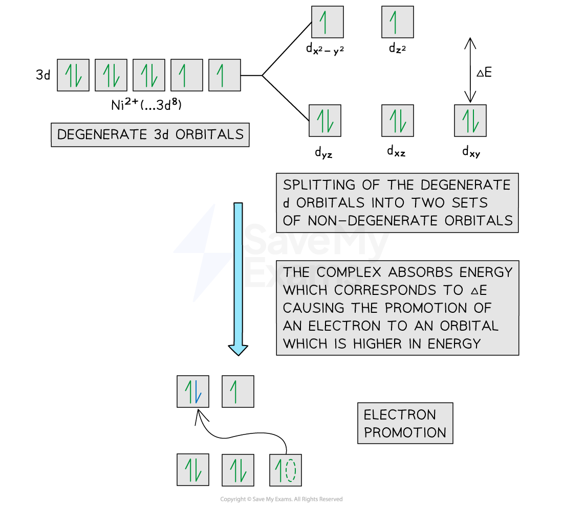 Diagram showing electron promotion in a Ni(II) complex