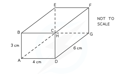 A cuboid ABCDEFGH. AB = 3 cm, AD = 4 cm, DG = 6 cm.