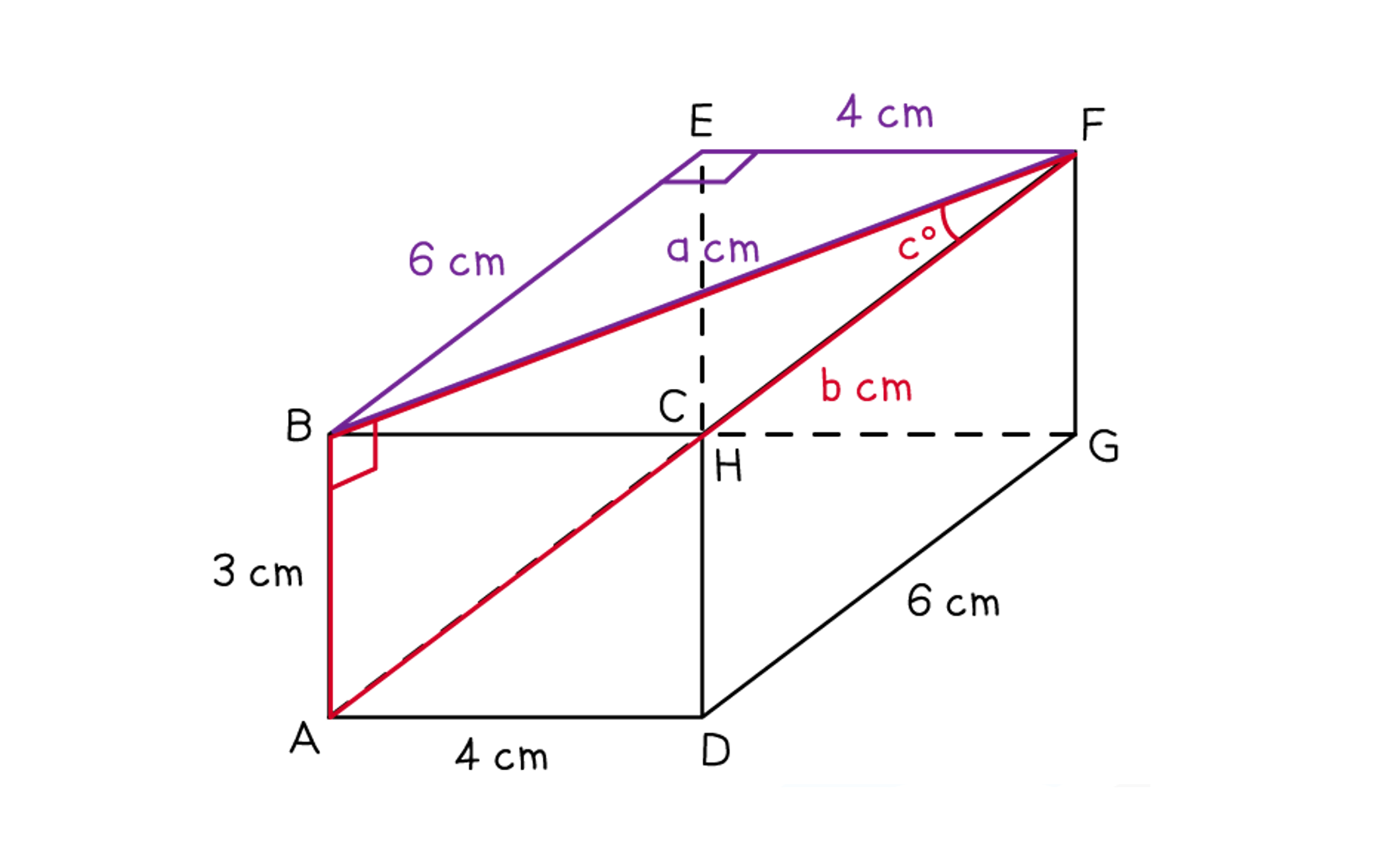 Cuboid ABCDEFGH with a right-angled triangle ABF highlighted and another right-angled triangle BEF also highlighted.