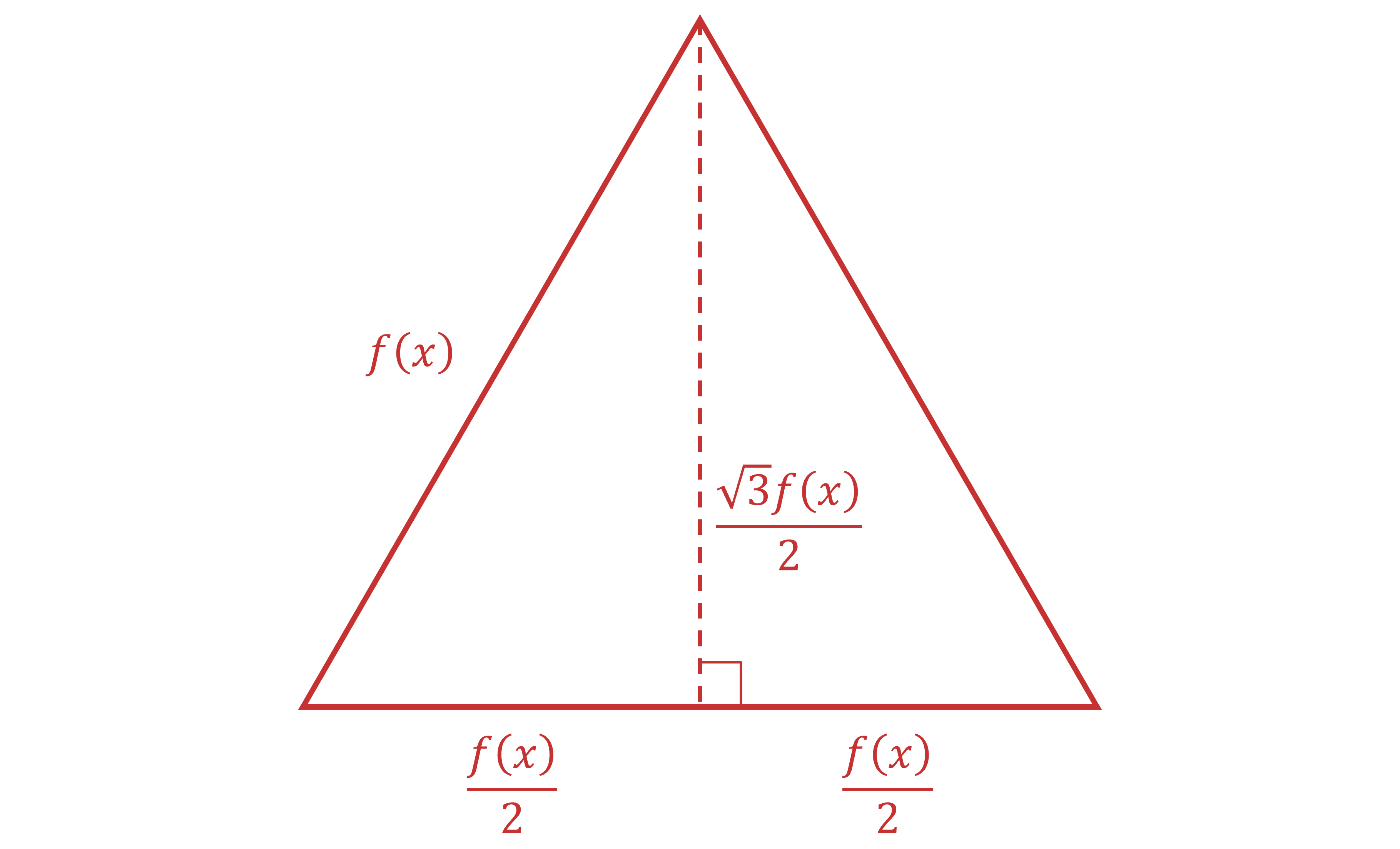 Equilateral triangle with side lengths of f(x), showing that the perpendicular height of the triangle is (sqrt(3)/2) * f(x)