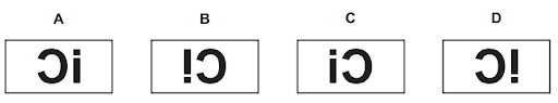 Four rectangles labelled A, B, C, and D, each containing a rotated "iC" in black. Each "iC" has different orientations within the rectangles.