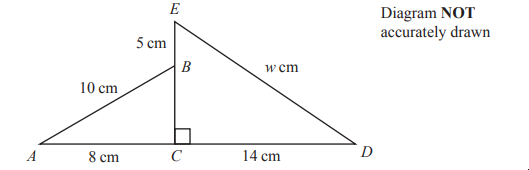 Triangle ADE with height BE perpendicular to AD. AC is 8 cm, CD is 14 cm, and BE is 5 cm, not to scale.