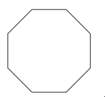 A plain, black-outlined octagon shape on a white background, with equal-length sides and angles, resembling a stop sign without any text.