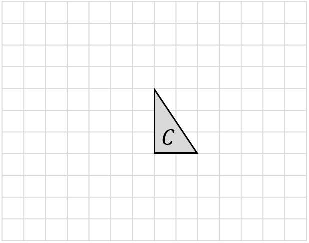 A grid with a small right-angled triangle centred. The triangle is shaded grey and labelled "C" inside.