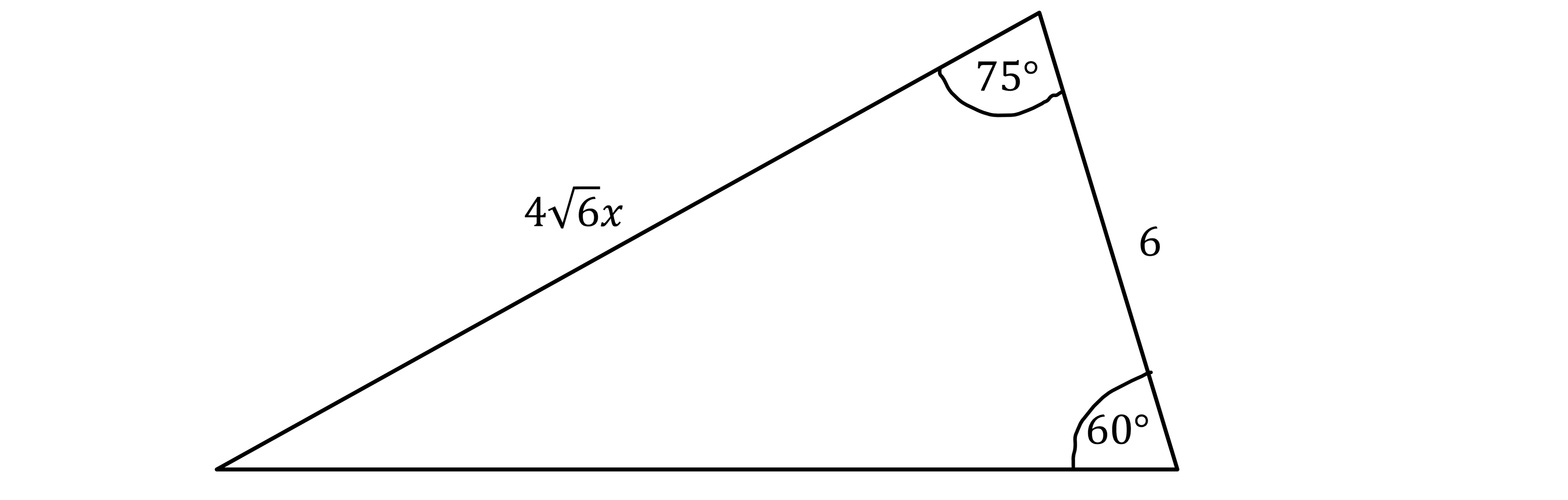 Triangle with angles 75 and 60 degrees, a side measuring 4√6x, and another side 6.