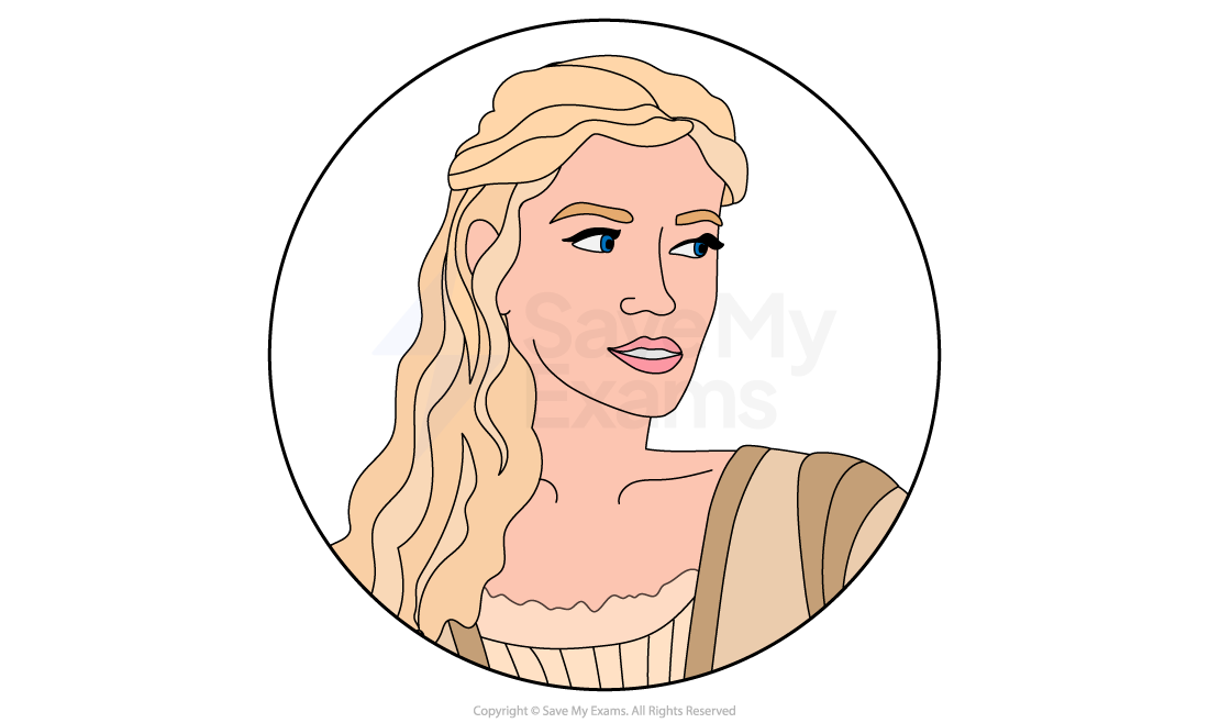 Illustration of a woman with long blonde hair and a neutral expression, wearing a beige top, encircled within a simple outline.