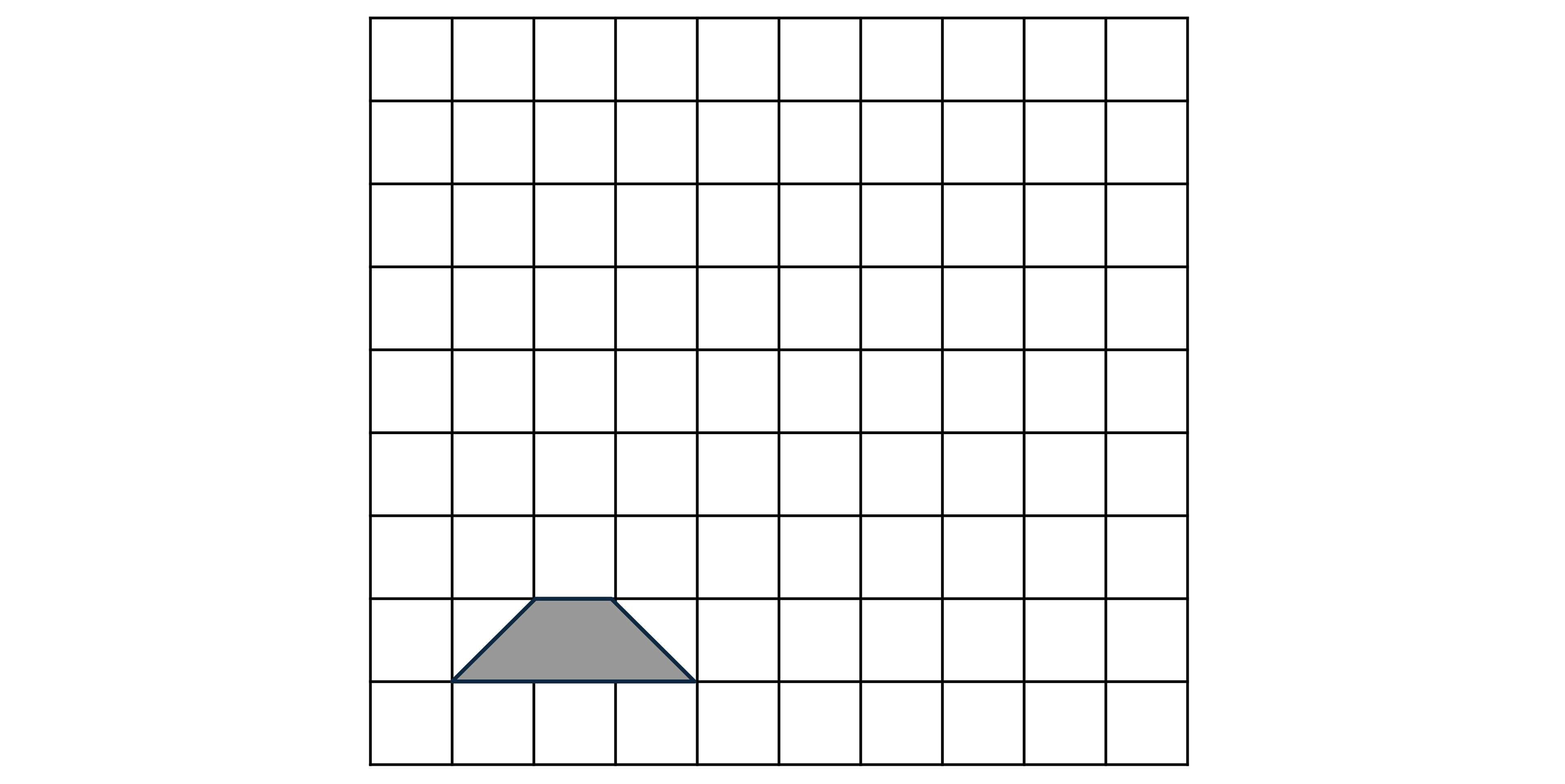 A trapezium of height one square, and parallel sides of length 1 square and 3 squares on a grid with room to draw an enlargement of the object