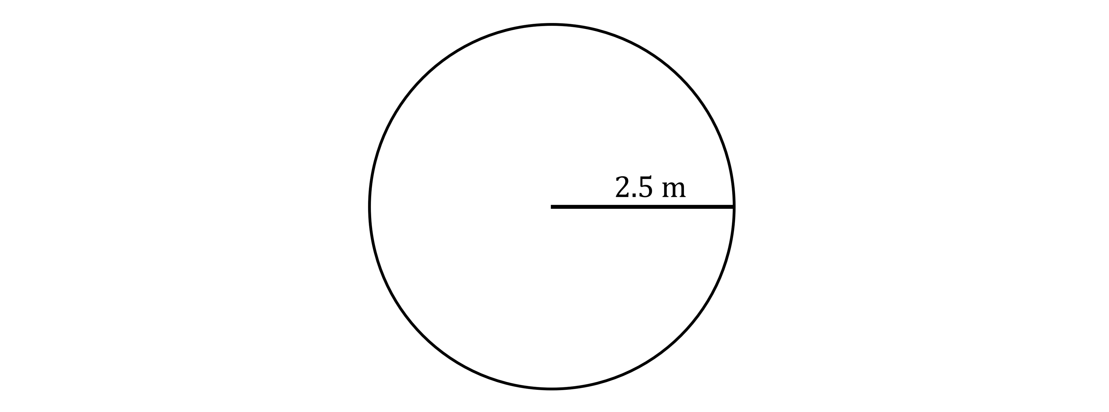 A circle with a diameter line marked 2.5 metres across the centre, illustrating the measurement of the circle's diameter.