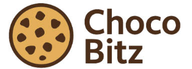 Logo of Choco Bitz featuring a cookie with chocolate chips on the left and the brand name written in brown text on a white background.