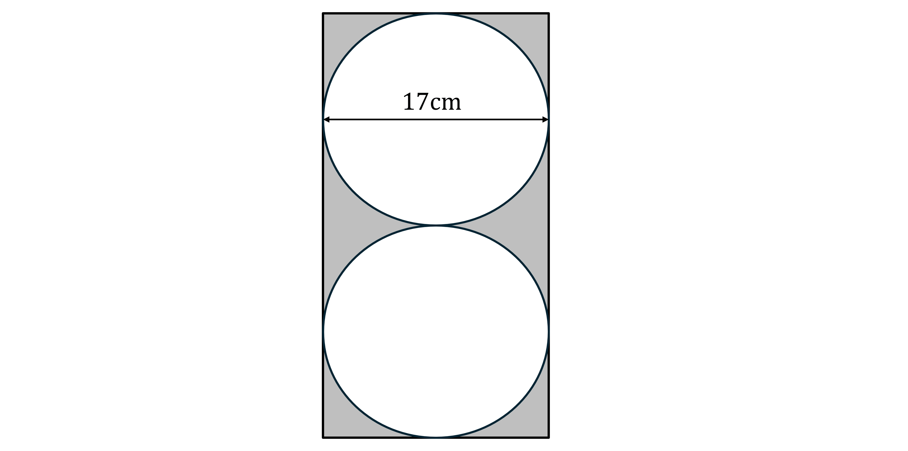Two circles inside a rectangle, touching its edges and each other, with a diameter of 17cm measured across the top circle's centre.