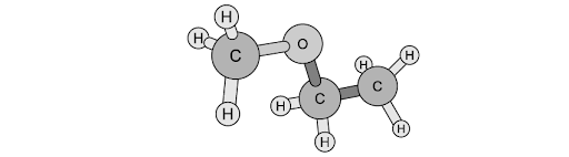 Chemical structure of ethyl acetate showing carbon, hydrogen, and oxygen atoms bonded in a linear arrangement with single and double bonds.