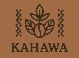 Stylised coffee plant logo with geometric patterns on a brown background and the word "Kahawa" in bold capital letters below.