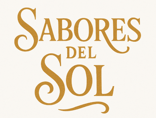 Stylised text logo reading "Sabores del Sol" in elegant golden letters on a light background, featuring ornate typography and decorative flourishes.