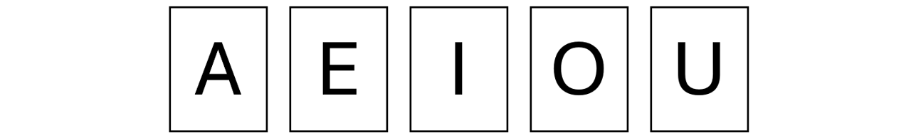 A, E, I, O, U, are each on individual cards