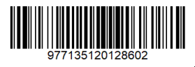Barcode with parallel black lines and the numbers 977135120128602 below, used for scanning and identifying products.