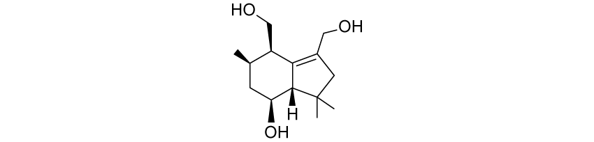 Chemical structure diagram of Quinic acid, showing a six-membered ring with three hydroxyl groups and various bonds.