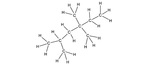 Chemical structure of isooctane, a branched hydrocarbon with eight carbon atoms and multiple hydrogen atoms, commonly used as a fuel component.