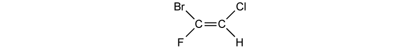 Structural formula of a halogenated alkene with two carbon atoms doubly bonded, attached to bromine, chlorine, fluorine, and hydrogen.