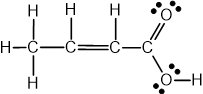 Structural diagram of but-2-enoic acid showing four carbon atoms, single bonds with hydrogen, and carboxyl group on the right.