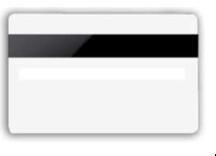 Blank white card with a prominent black magnetic strip on the top. The card lacks text or designs, implying it's unbranded or a template.