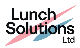 Logo for Lunch Solutions Ltd featuring black text with two overlapping swooshes, one pink and one blue, creating a dynamic and modern look.