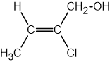 Chemical structure showing a 4-carbon chain with a C=C bond on carbon-2, an OH group on carbon-1 and a Cl atom on carbon-2.