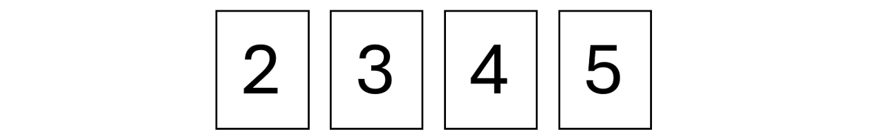 Four white cards with black numbers 2, 3, 4, and 5 are arranged horizontally, each card outlined with a black border.