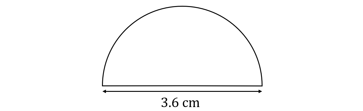 Semicircle with a diameter of 3.6 cm, shown with a horizontal line and arrow indicating measurement.