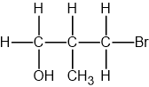 Chemical structure showing a 3-carbon chain, all single bonds, with an OH group on carbon-1, a CH3 group on carbon-2 and a Br atom on carbon-3.