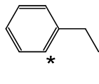 Benzene ring connected to a linear chain with three carbon atoms. An asterisk is marked on a carbon of the benzene ring indicating a specific position.