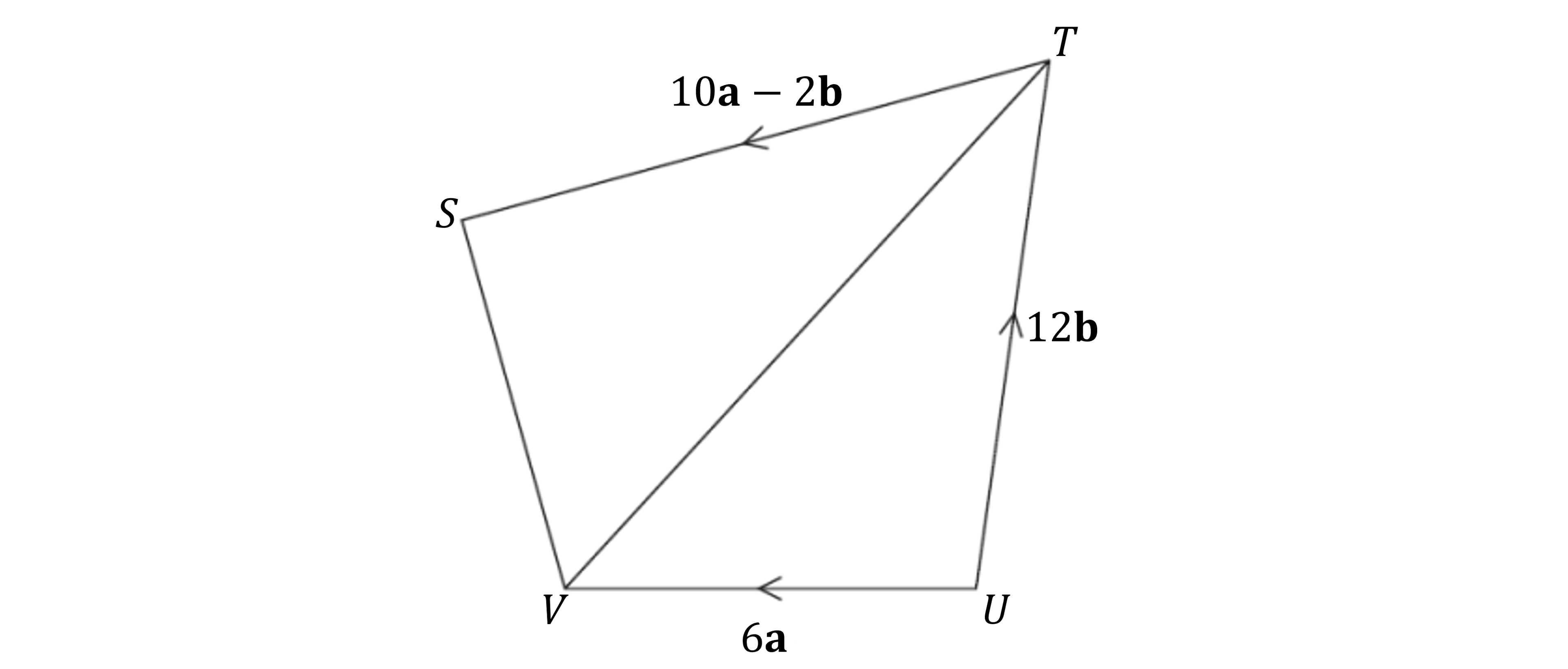 Quadrilateral SVUT with arrows on sides: TS as 10a-2b, UT as 12b, UV as 6a.