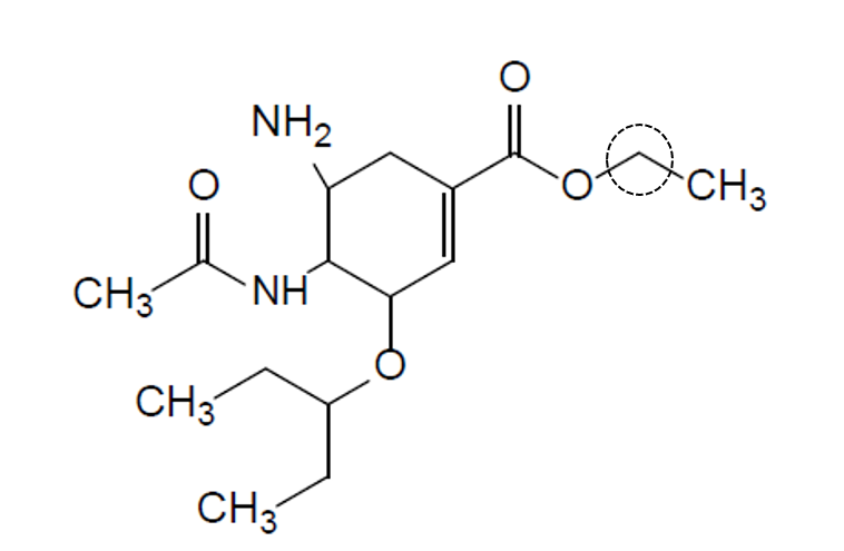 Chemical structure of Oseltamivir.