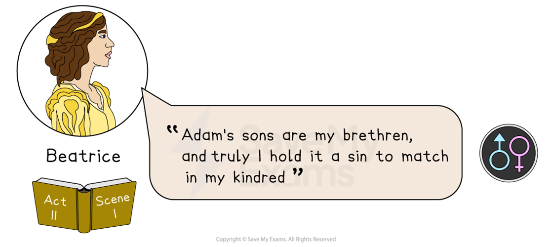A character named Balthasar recites a quote from "Much Ado About Nothing," Act 2, Scene 3, about men being deceptive and inconstant.