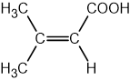 Chemical structure showing a 4-carbon chain with a C=C bond on carbon-2, a CH3 group on carbon 3 and carbon-1 is COOH.