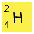 Yellow periodic table element tile for Deuterium, with atomic number 1 and mass number 2, represented by the symbol 'H'.
