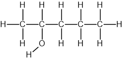 Structural formula of pentan-2-ol, showing a six-carbon chain with hydrogen atoms and an -OH group attached to the second carbon atom.