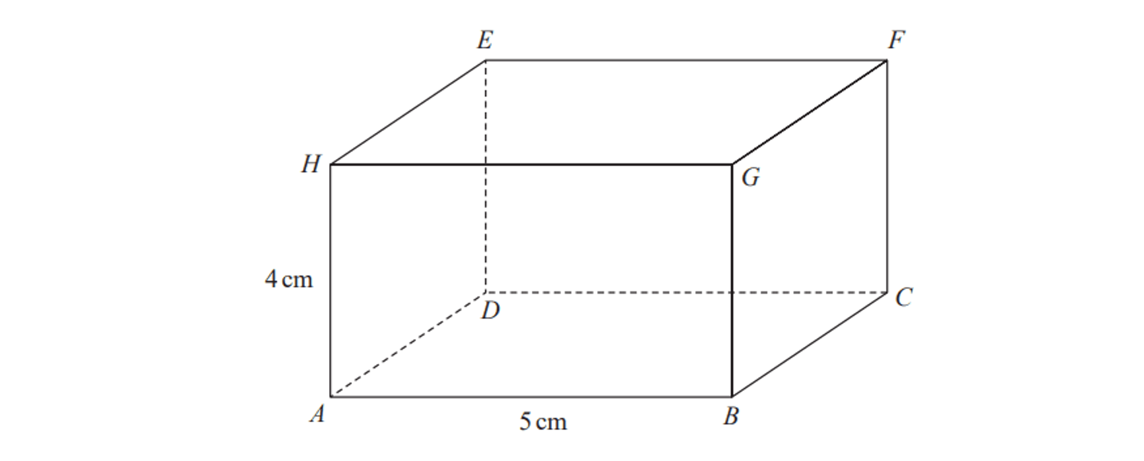 Cuboid ABCDEFGH with side AH=4cm and AB=5cm