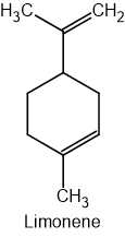 Chemical structure diagram of limonene, displaying chemical bonds.