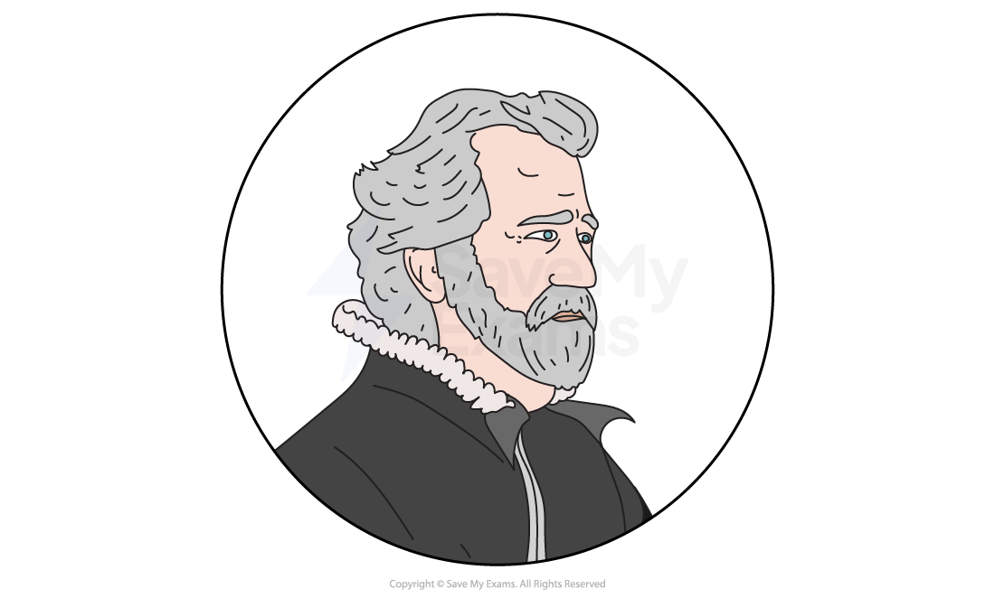 Illustration of an older man with grey hair and beard, wearing a dark jacket with a furry collar, set within a circular frame on a white background.