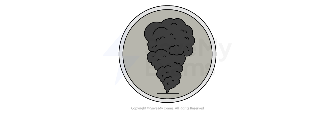 Circular icon depicting a grey, billowing smoke cloud, centrally positioned within a grey border, against a white background.