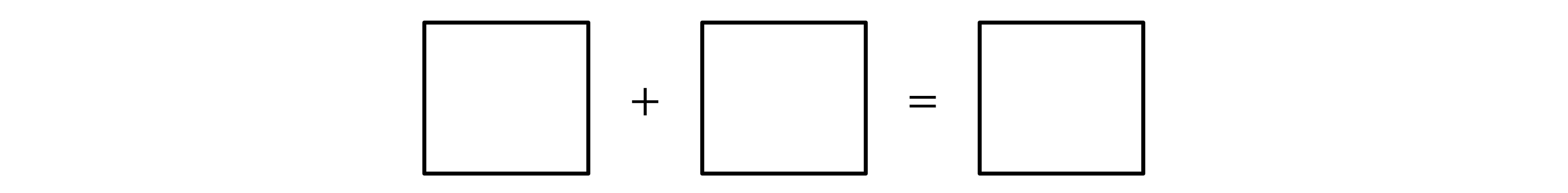 Two rectangles and a plus sign followed by another rectangle and an equals sign, illustrating a simple addition, with three identical rectangles.